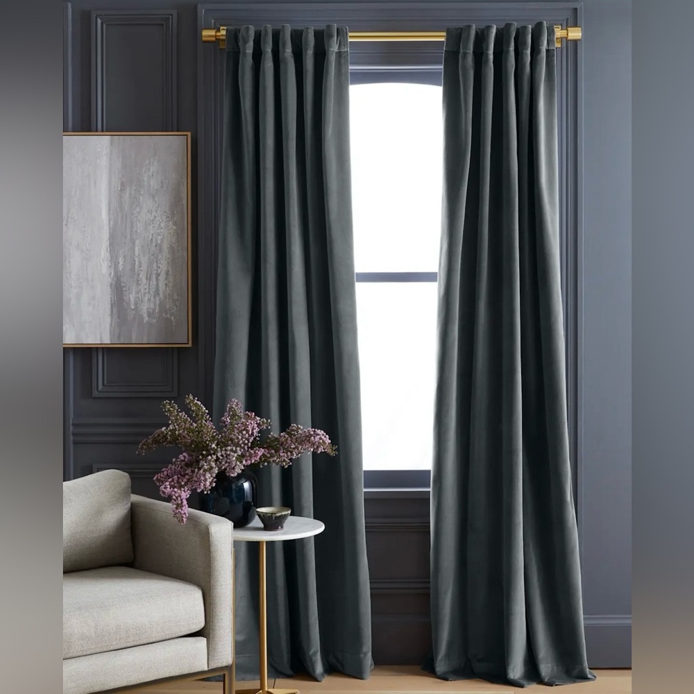 Quince Cotton Velvet Curtain Slate Gray Single Panel 48 X 96 NWOT Room Darkening